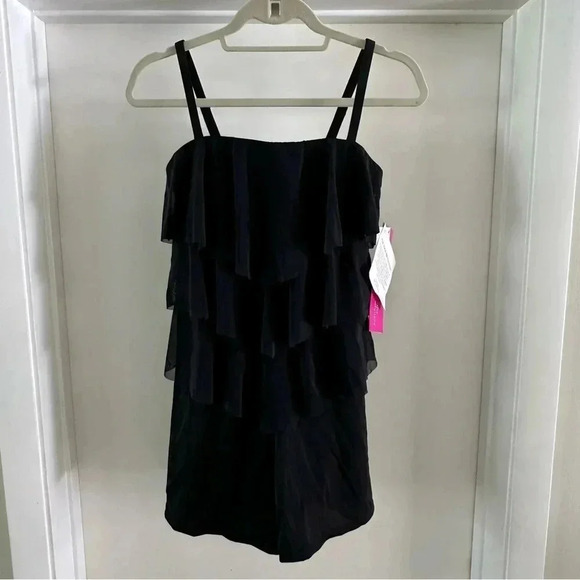 Fit 4 Ur Hips Solid 3 Tier V Hem Mesh Bandeau Romper Swimsuit Size 8 - Picture 2 of 10